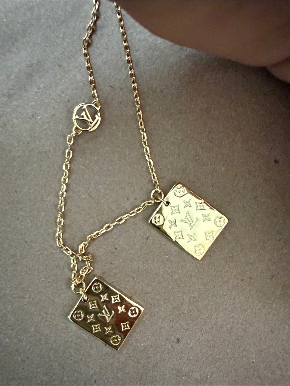 Louis Vuitton Gold and Crystal Double Pendant Necklace